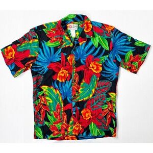 Hilo Hattie The Hawaiian Original Floral Shirt Men's Medium Black Red Blue